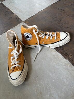 Converse High Top Sneakers in Mustard Yellow Canvas